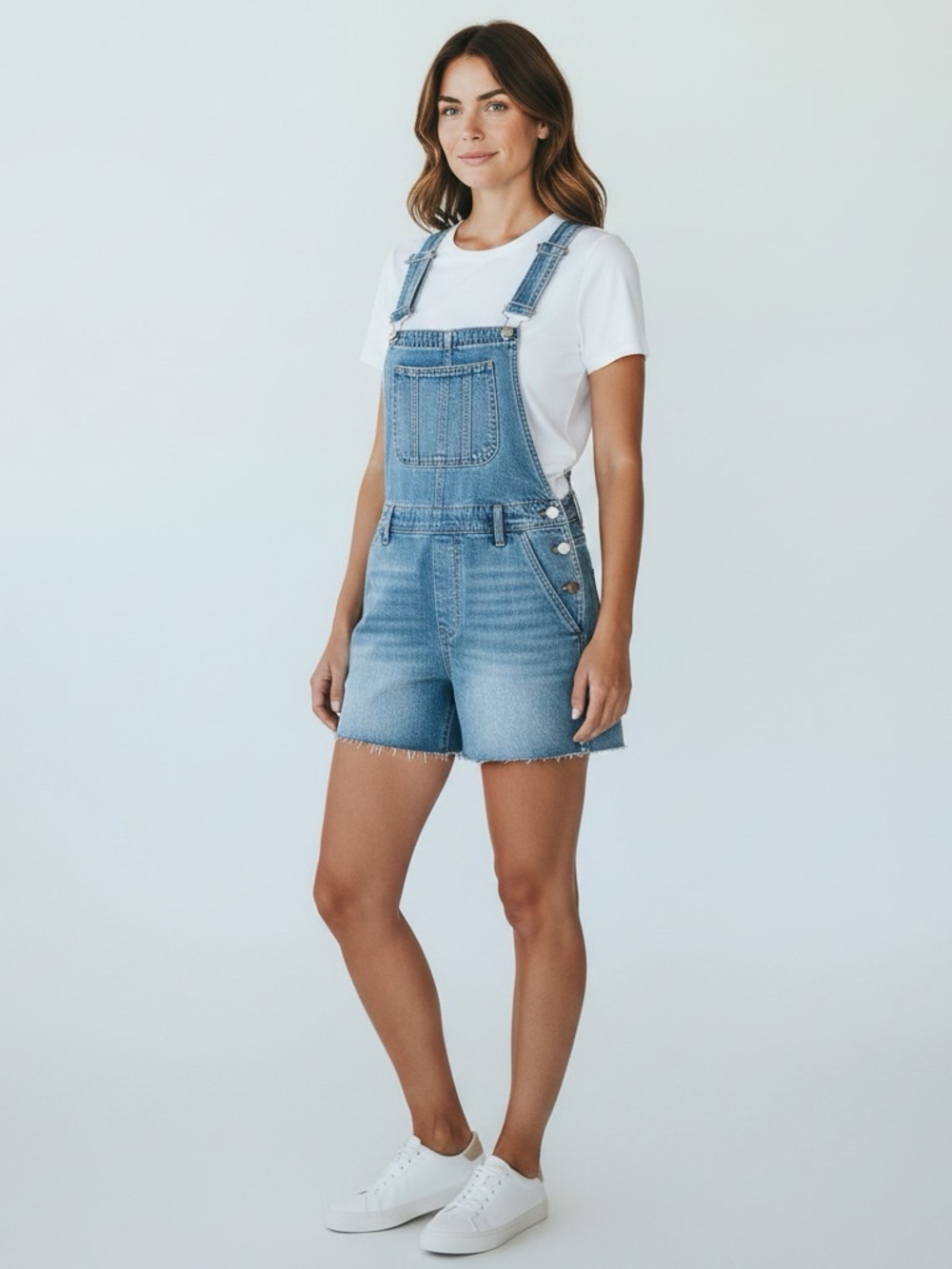 No Boundaries Classic Light Blue Denim Short Overalls - Women